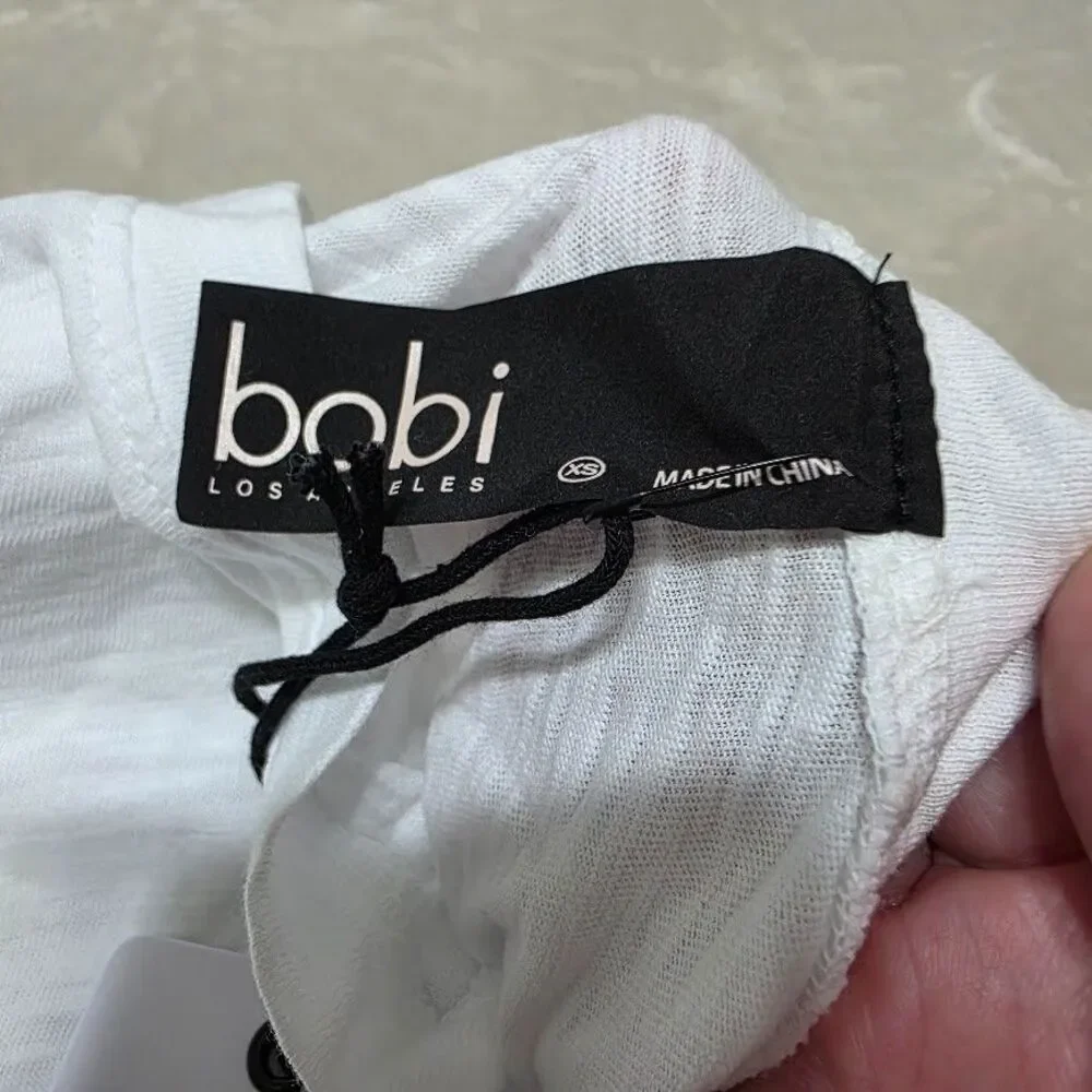 Bobi Los Angeles XS White Long Sleeve Crewneck Banded Waist/Cuff Ruffle Armhole - Picture 5 of 11